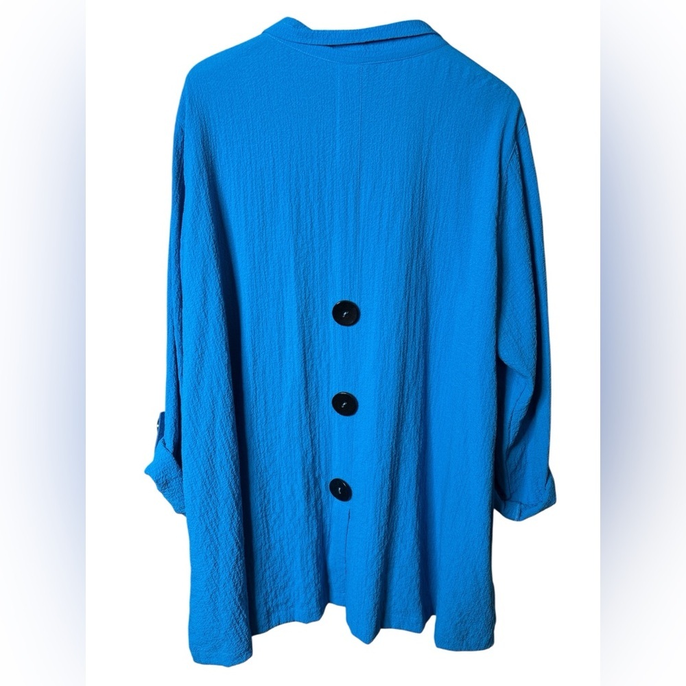 Ali Miles Tunic Jacket Top Women’s 2X Blue Crinkled Button Roll Sleeve Office - Picture 3 of 11